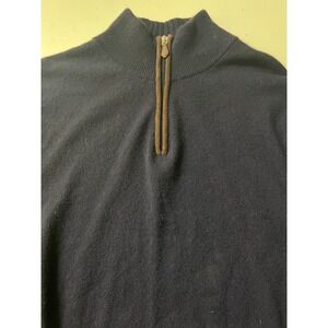 Cashmere mens quarter zip pullover MED leather pull lg sleeve quiet luxury